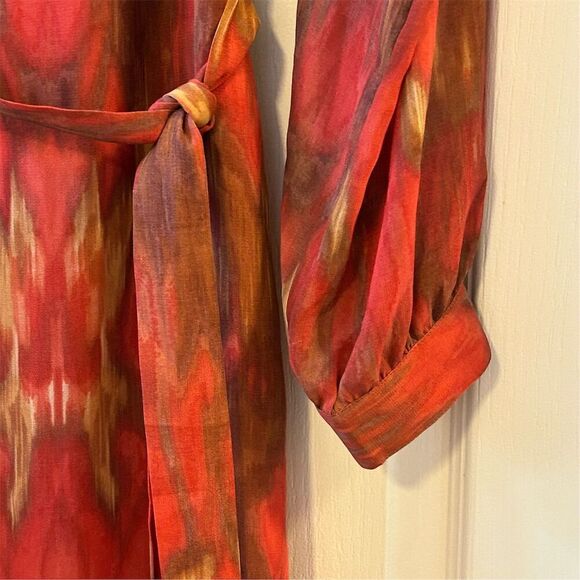 Banana Republic Women's Size 12 Red Ikat Long Sleeve Chiffon Dress - Picture 7 of 14
